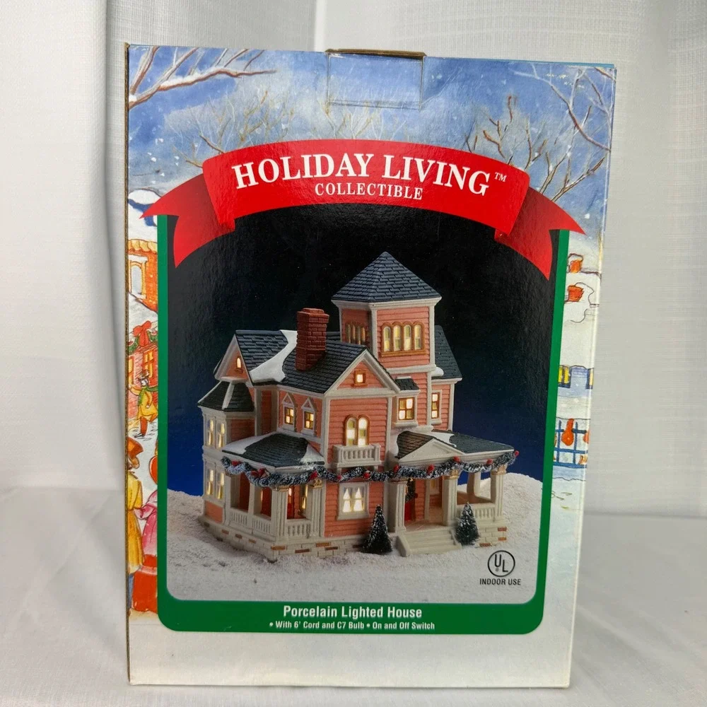 VTG Holiday Living Porcelain Lighted House Pink Victorian Christmas Village Home